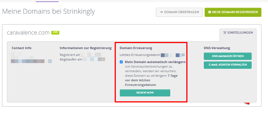 Domain erneuern Domain erneuern